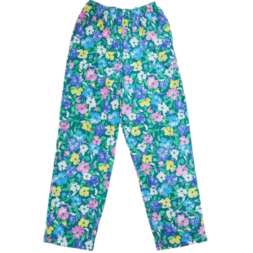 Sea waves pants women's size medium green pink floral jersey knit loose straight